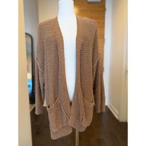 Aerie Oversized Knit Cardigan Sweater Brown Cotton Blend Women XL